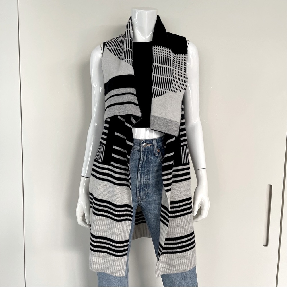 VINCE Striped Shawl Collar Cardigan Vest